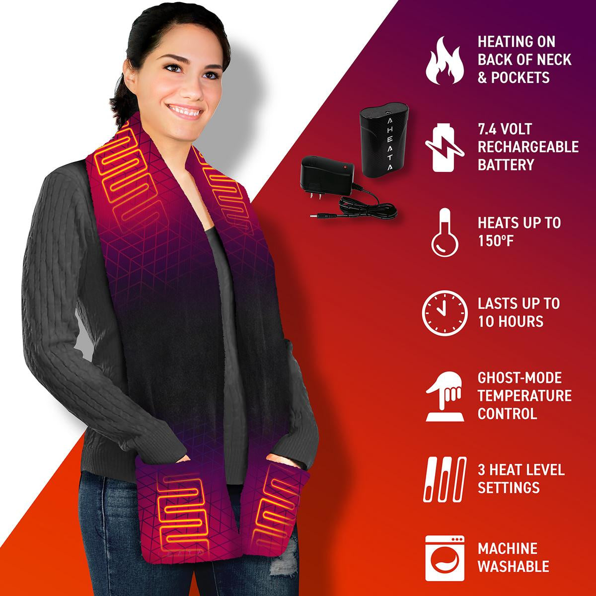 Aheata 7V Battery Heated Fleece Scarf Aheata 7V Battery Heated Fleece Scarf - Info